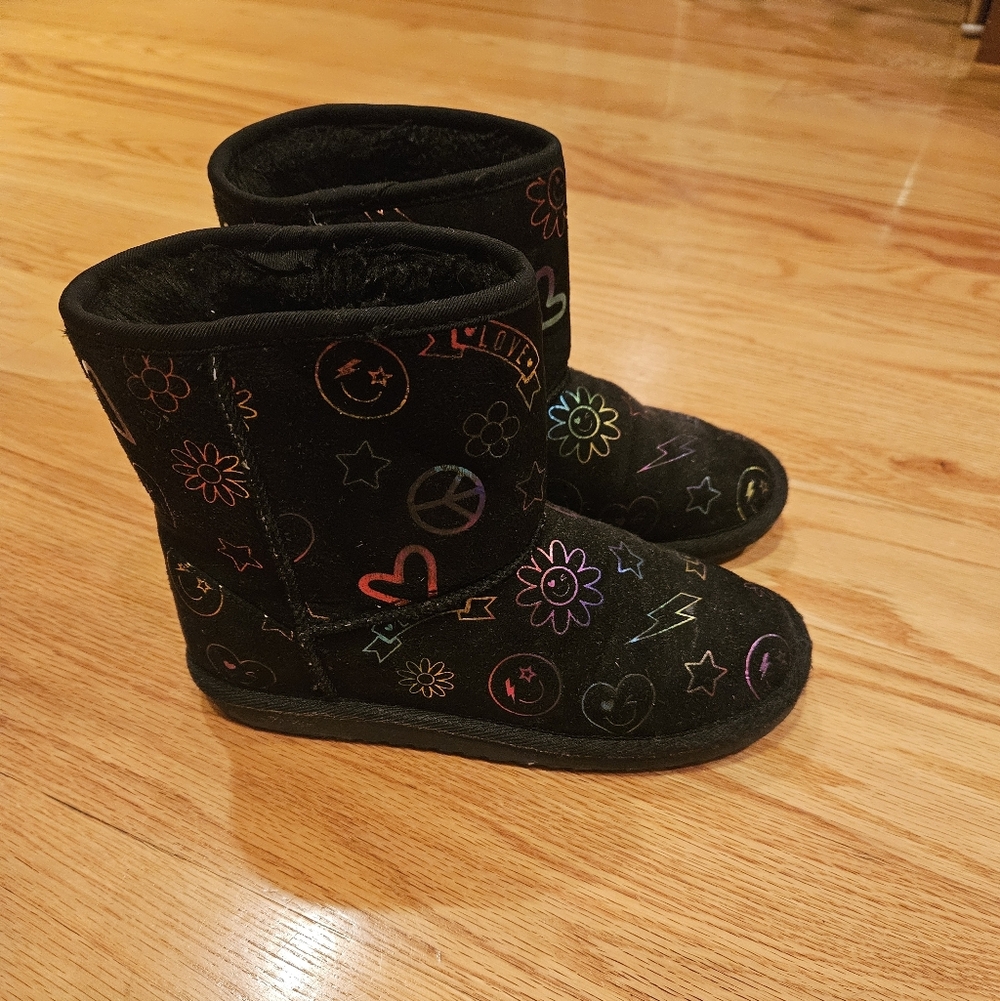 Kids Black Patterned Winter Boots